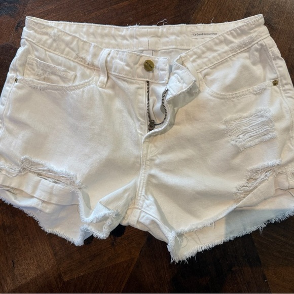 Frame Le Grand Garçon Denim White Distressed Jean Shorts - Picture 1 of 3
